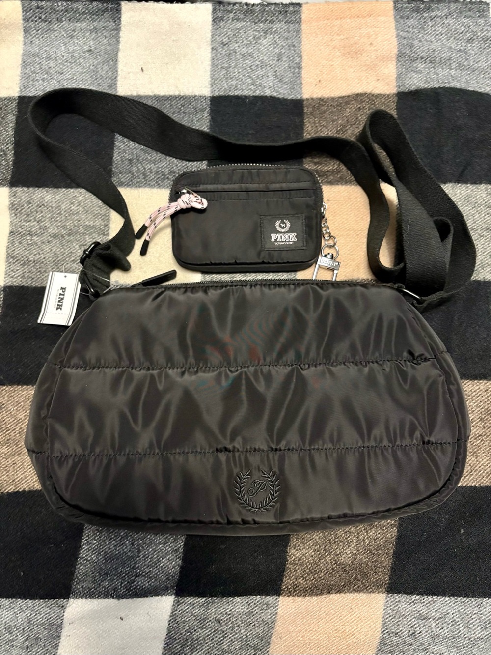 PINK Victoria's Secret Black Quilted Crossbody with Wallet